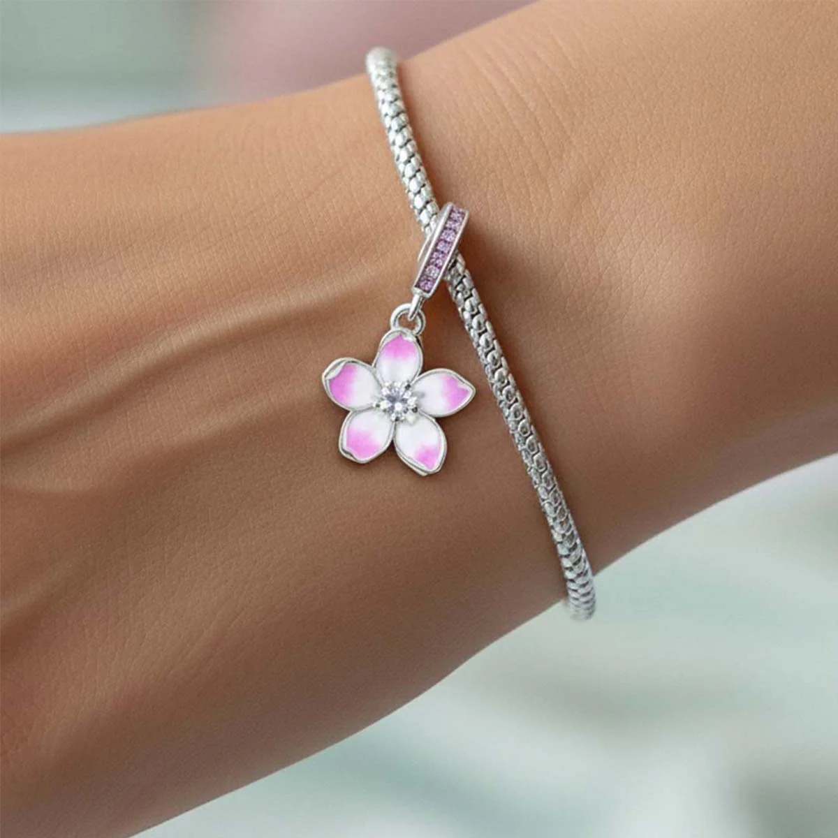 Cherry Blossom Dangle Charm Hallmarked S925 Sterling Silver - Image 3