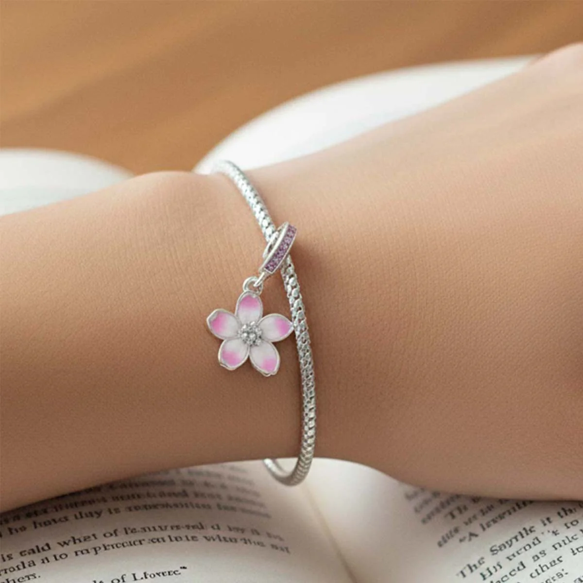 Cherry Blossom Dangle Charm Hallmarked S925 Sterling Silver - Image 4