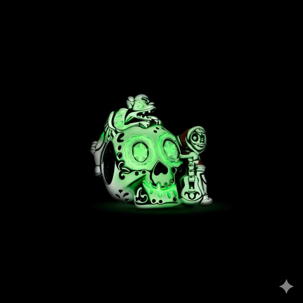 Disney Pixar Coco Miguel & Dante Skull Glow-in-the-dark Charm Hallmarked S925 Sterling Silver - Image 3