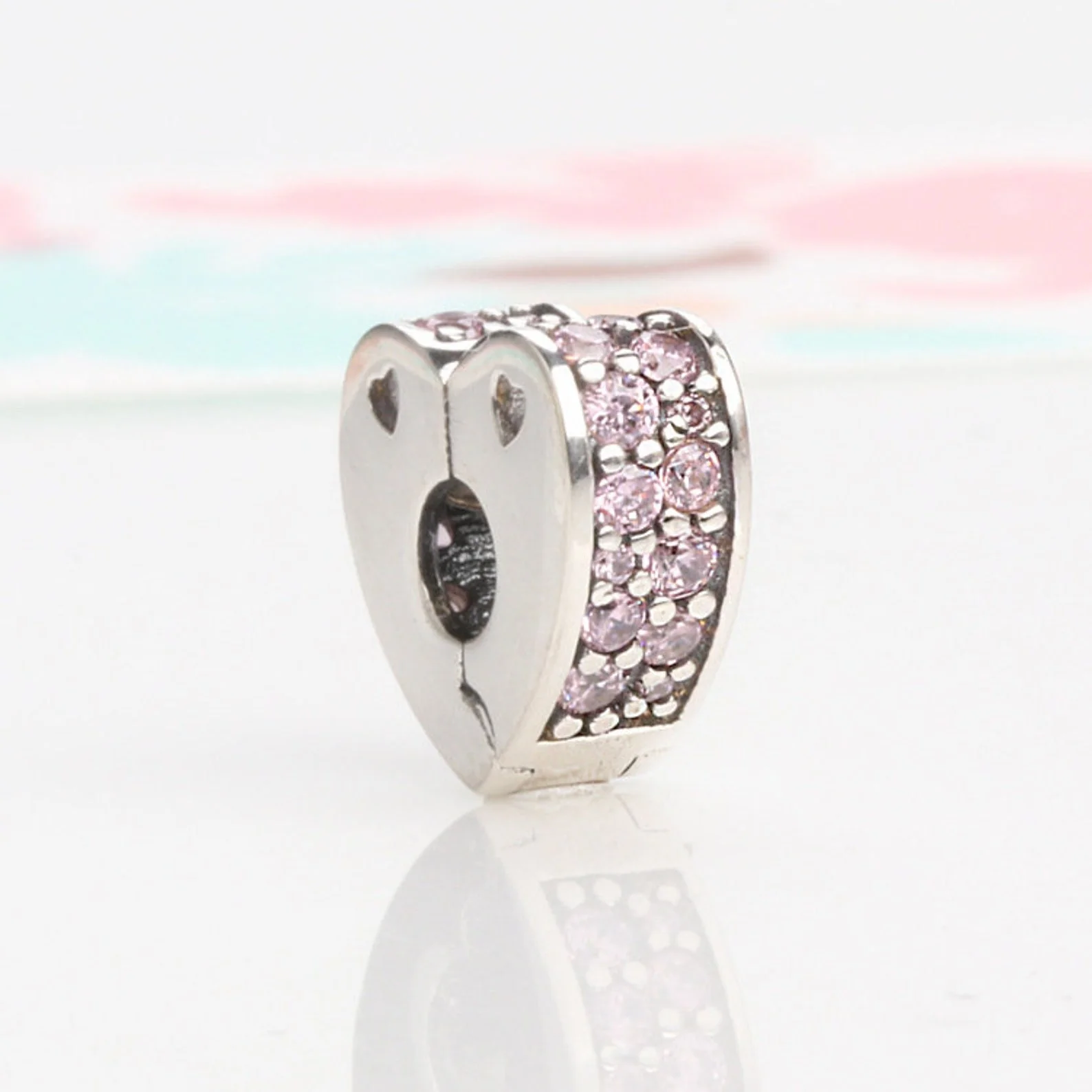 S925 Heart Clip Stopper Pink Clear Multicolour Sterling Silver Charm Collection - Image 3