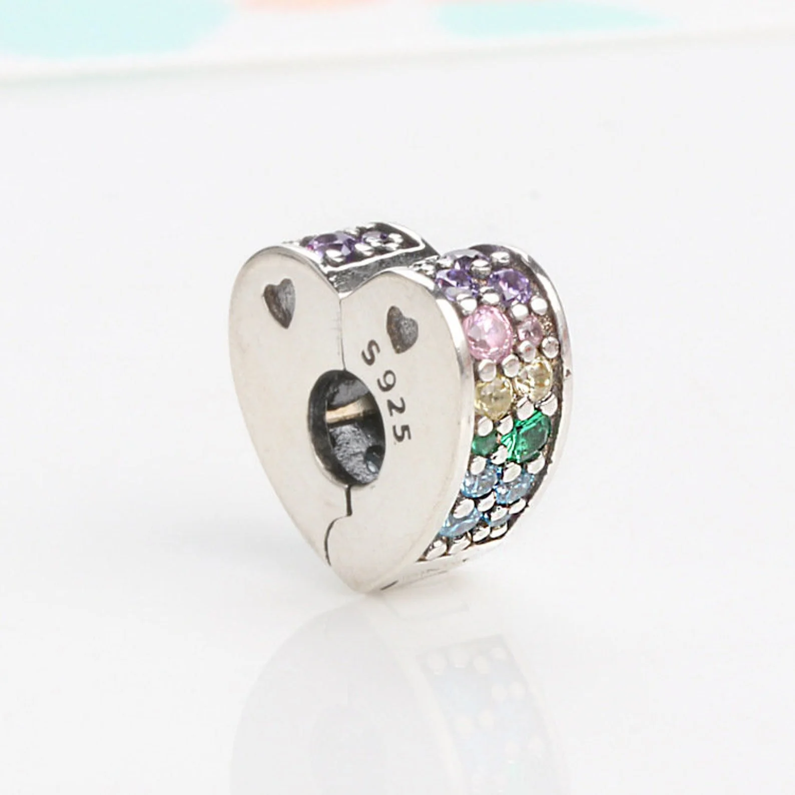 S925 Heart Clip Stopper Pink Clear Multicolour Sterling Silver Charm Collection - Image 4