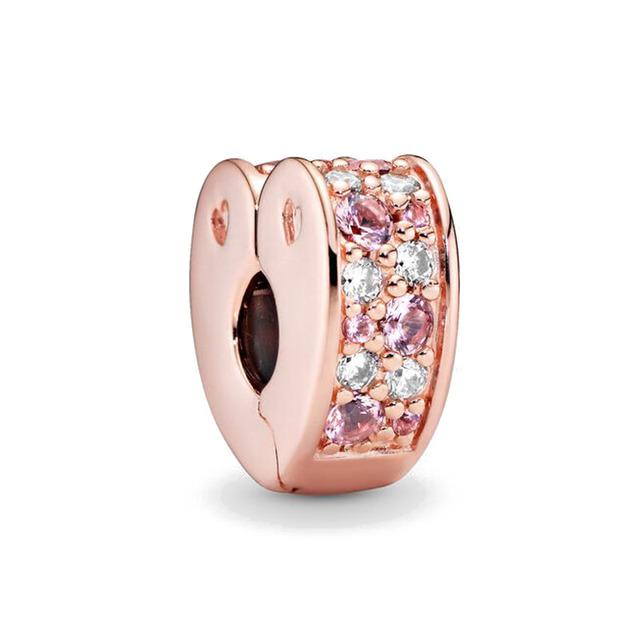 S925 Heart Clip Stopper Pink Clear Multicolour Sterling Silver Charm Collection - Image 8